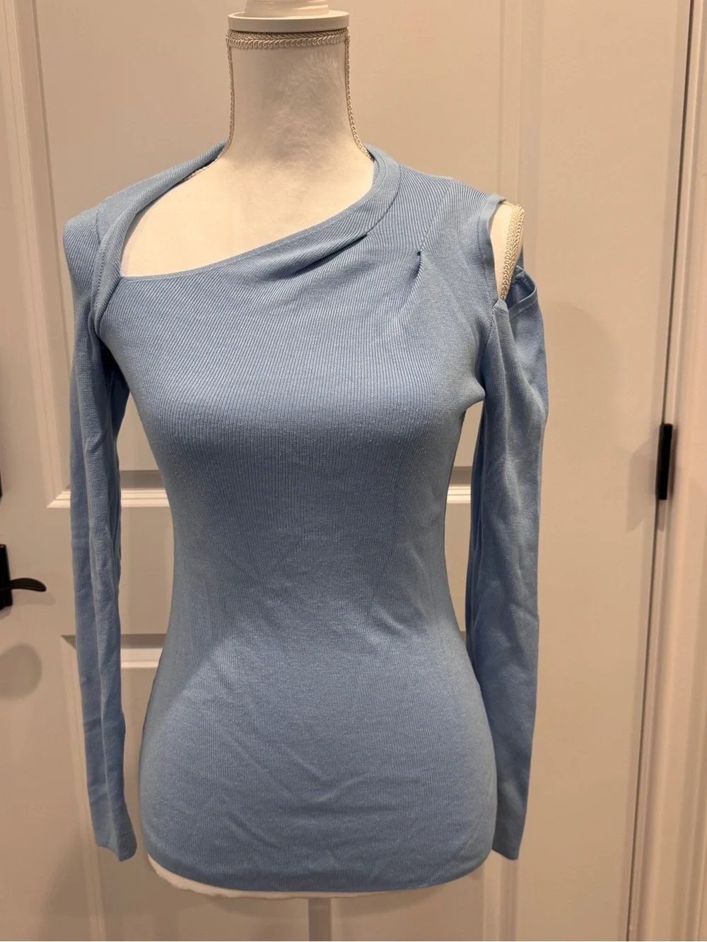 INC International Concepts Light Blue Asymmetrical Cutout Long-Sleeve Dress